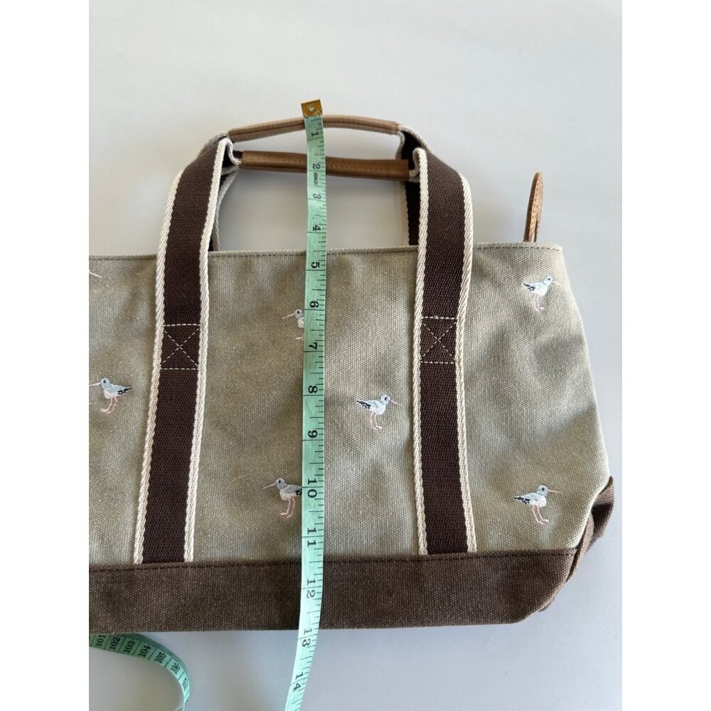 VTG LL Bean RARE Boat & Tote Handbag Seagull Embroidery & Leather Brown Beige - Picture 7 of 11